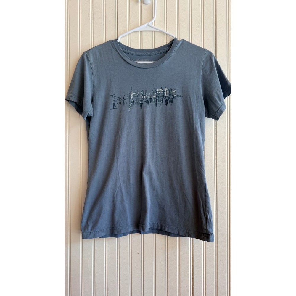 Mission Playground Womens Organic Cotton Teach Learn Skyline Graphic Tee Blue M